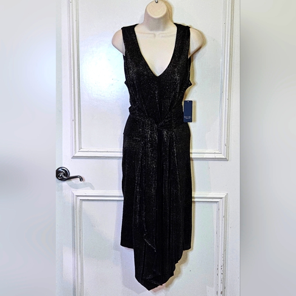 Rachel Roy November Black Gold Sleeveless Asymmetrical Hem Dress,X-Large,NWT